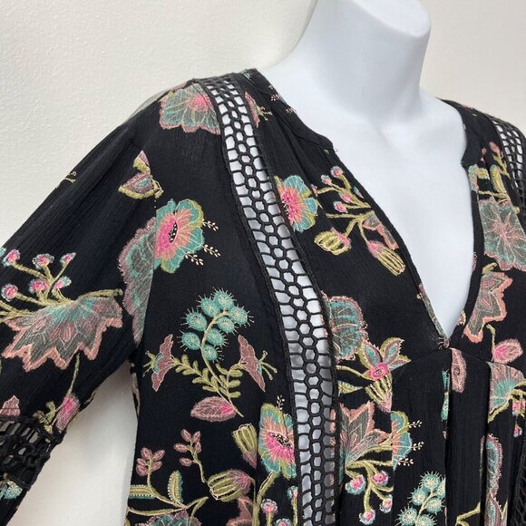 Free People Just The‎ Two Of Us Printed V Neck Floral Swing Tunic  Small - Picture 4 of 9